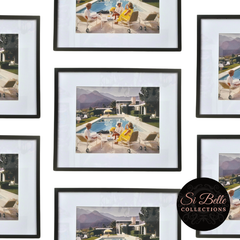 70’s Art Deco Retro Ink Canvas Framed Print repeated on wall