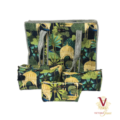 Black Peacock Jungle Tote Pouch Set – Matching Duo full set