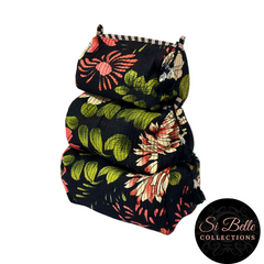 Black Flower Pouch Bag Set