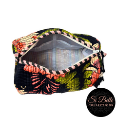 Black Flower Pouch Bag Set