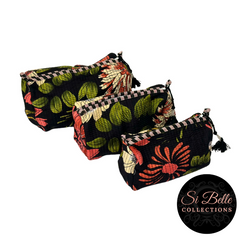 Black Flower Pouch Bag Set