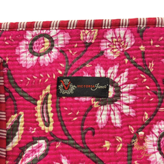 Cerise Floral Zipped Designer Carry All Tote Bag close up