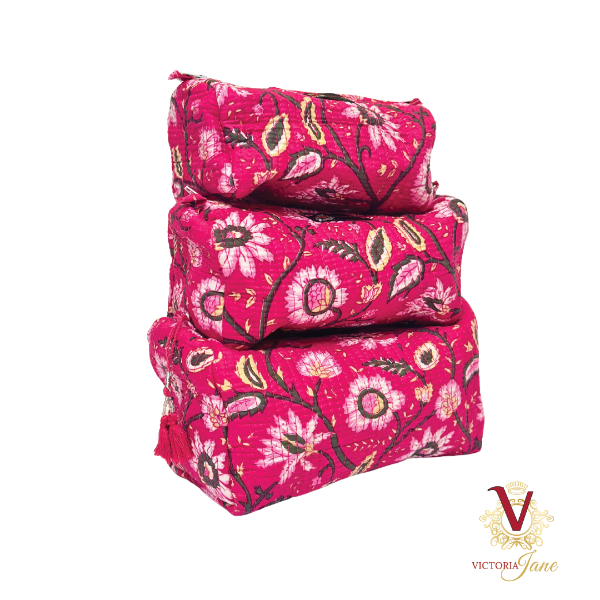 Cerise Floral Pouch Bag Set stacked