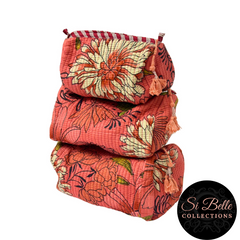 Dark Peach Flower Pouch Bag Set