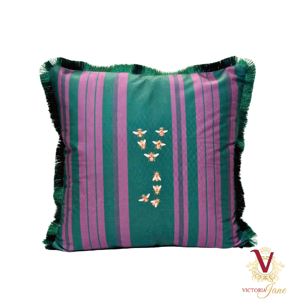 Green Queen Bee Society Velvet Cushion Cover back