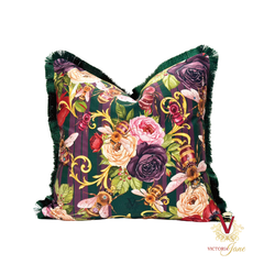Green Queen Bee Society Velvet Cushion Cover front chopped