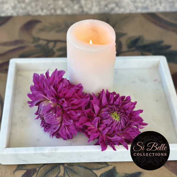 si belle collections Luxury Marble Tray candle and flowers