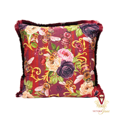 Maroon Queen Bee Society Velvet Cushion Cover front
