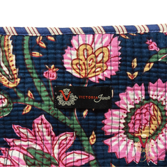 Navy Floral Zipped Designer Carry All Tote Bag close up