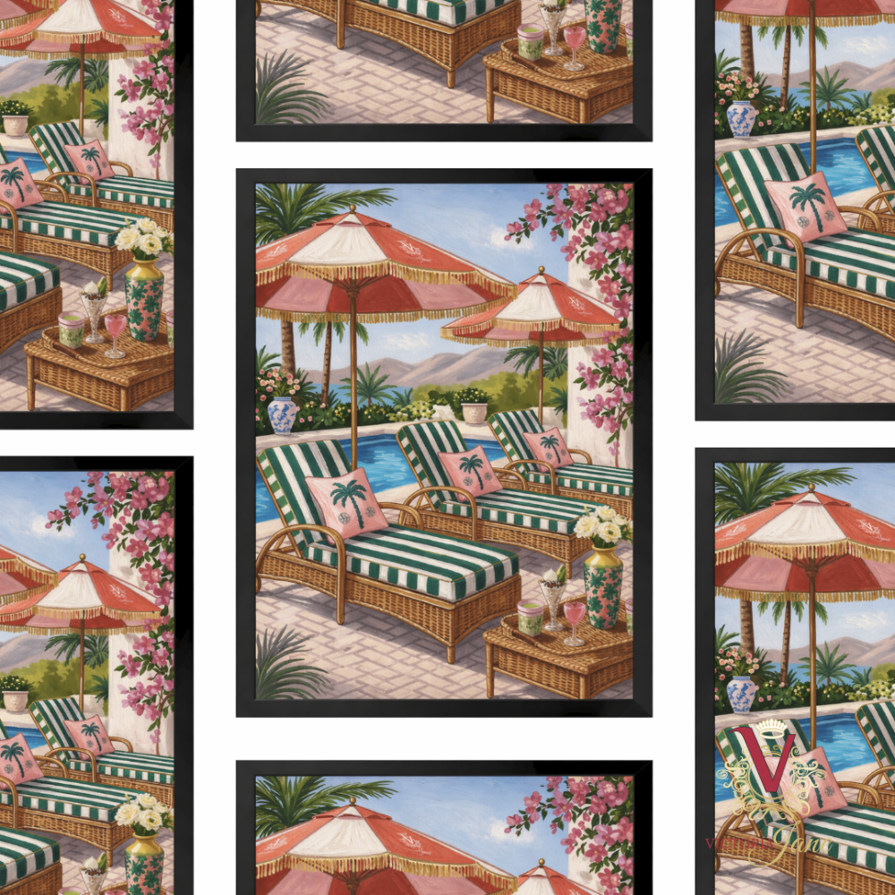 Palm Lounge Framed Art black repeated