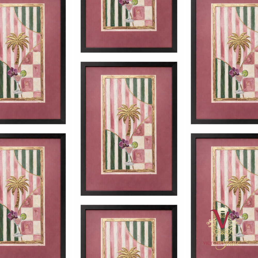Palm Stripe Framed Art black repeated