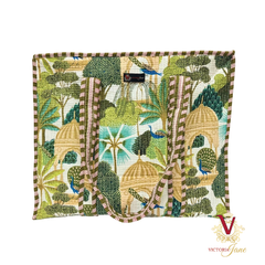 Green Peacock Jungle Zipped Designer Carry All Tote Bag