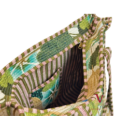 Green Peacock Jungle Zipped Designer Carry All Tote Bag open
