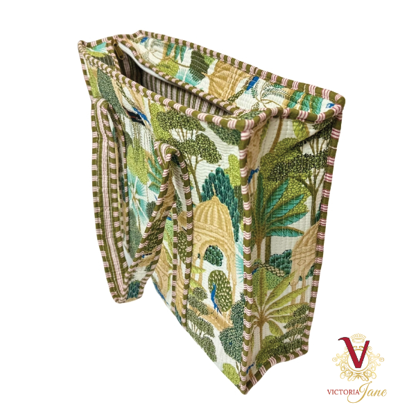 Green Peacock Jungle Zipped Designer Carry All Tote Bag side