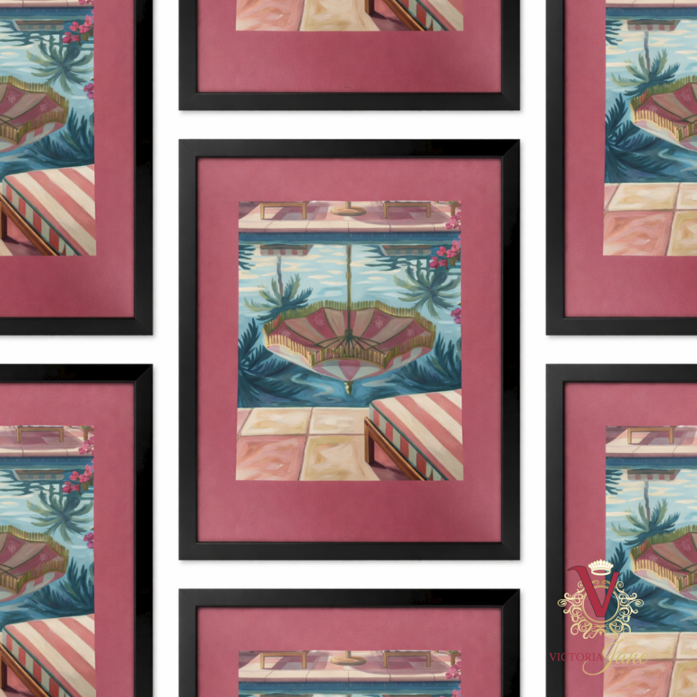 Poolside Reflections Framed Art black repeated