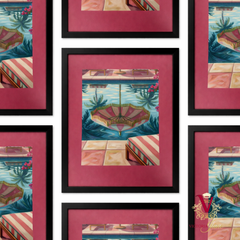 Poolside Reflections Framed Art black repeated