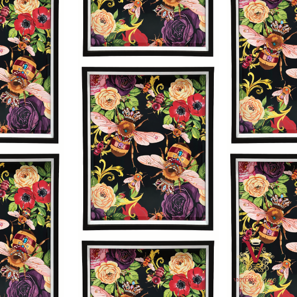 Black Queen Bee Society Framed Art repeated