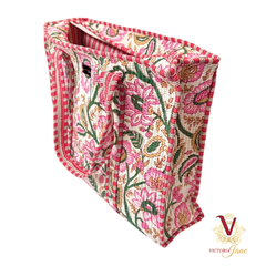 White Floral Zipped Designer Carry All Tote Bag side