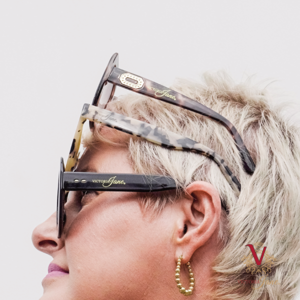 Amber Sunglasses in stack with victoria jane sunglasses side