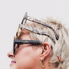 Amber Sunglasses in stack with victoria jane sunglasses side