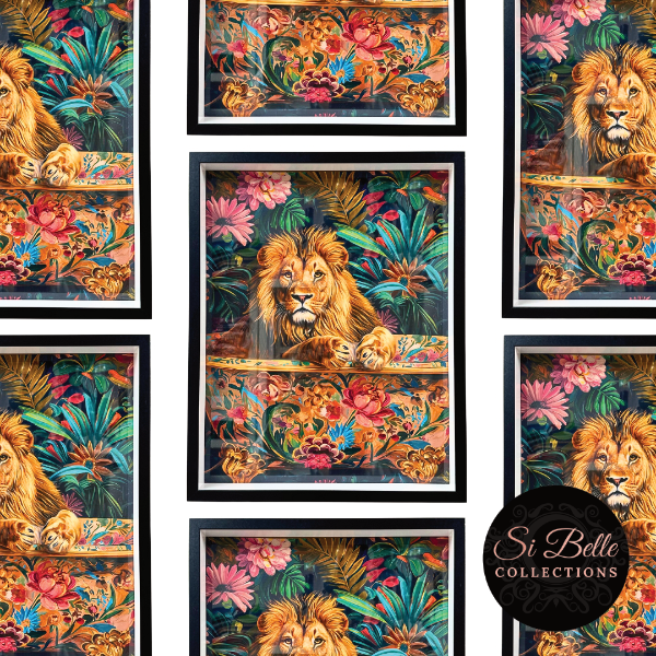 Bathtub Lion Framed Art repeated on wall