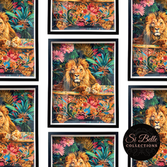 Bathtub Lion Framed Art repeated on wall
