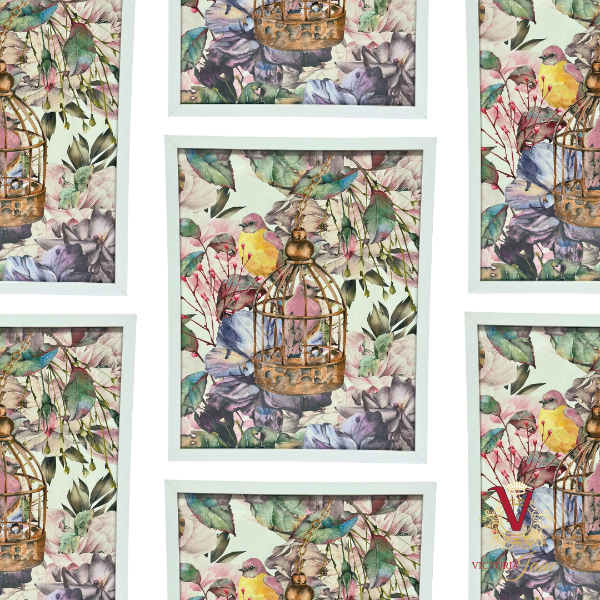 Bird Cage Blsuh Framed Art repeated