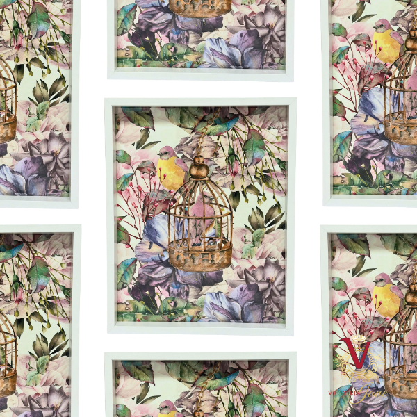 Bird Cage Blush Box Framed Art repeated