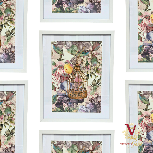 Bird Cage Blush Framed Edge Art repeated