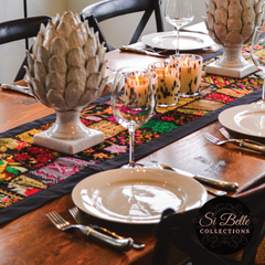 Si Belle Black table runner styled dining scene