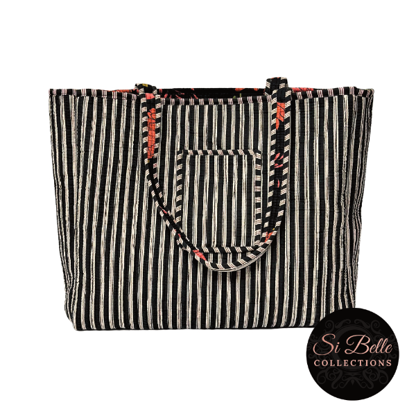 si belle collections Black Flower Tote inside