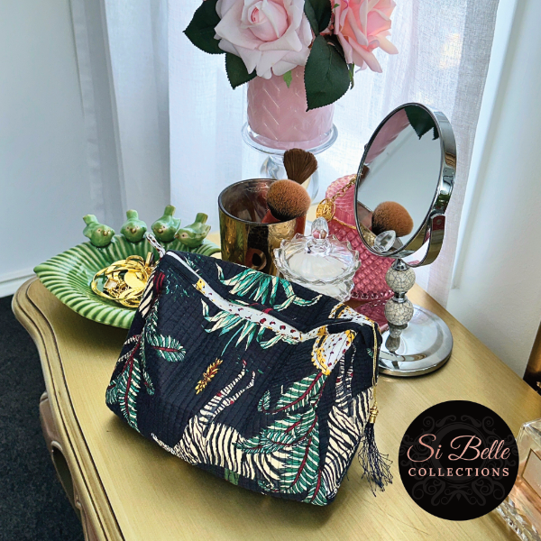 Black Jungle Pouch Bag Set on dressing table