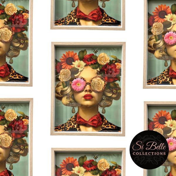 Blonde Flower Power Framed Art repeated on wall