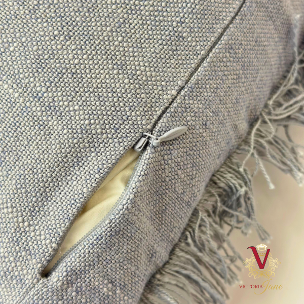 Blue Grey Linen Cushion Cover zip