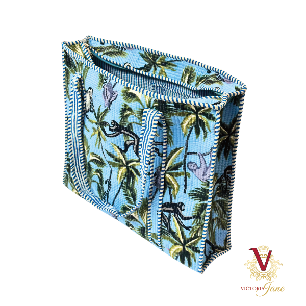 Blue Monkey Zipped Designer Carry All Tote Bag side