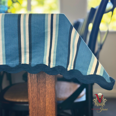 Blue Stripe Tablecloth over table