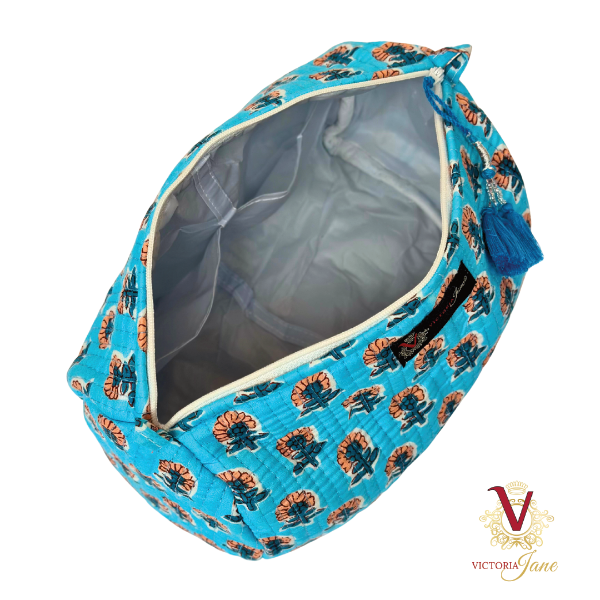 Blue Petal Pouch Bag Set open