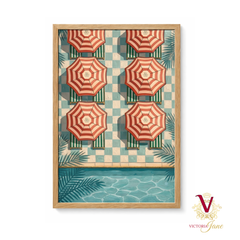 Cabana Lines Framed Art oak