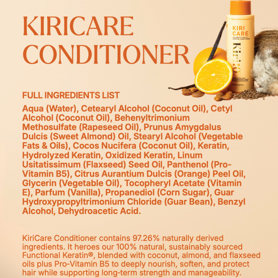Kiri10 - Volume & Vitality Keratin Conditioner - 250ml ingredient list