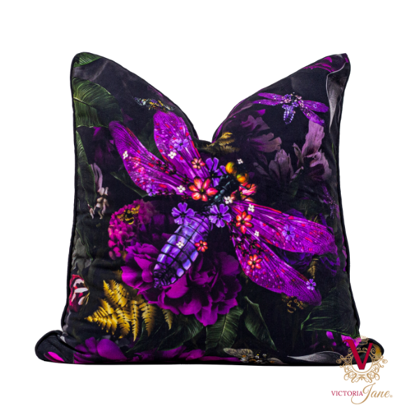 Victoria Jane - Dazzling Dragonfly Velvet Cushion front chopped