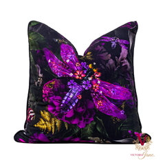 Victoria Jane - Dazzling Dragonfly Velvet Cushion front chopped