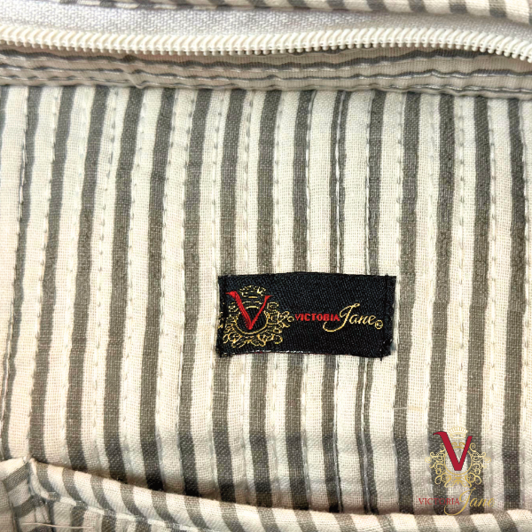 Denim Flower Zipped Designer Carry All Tote Bag close up tag