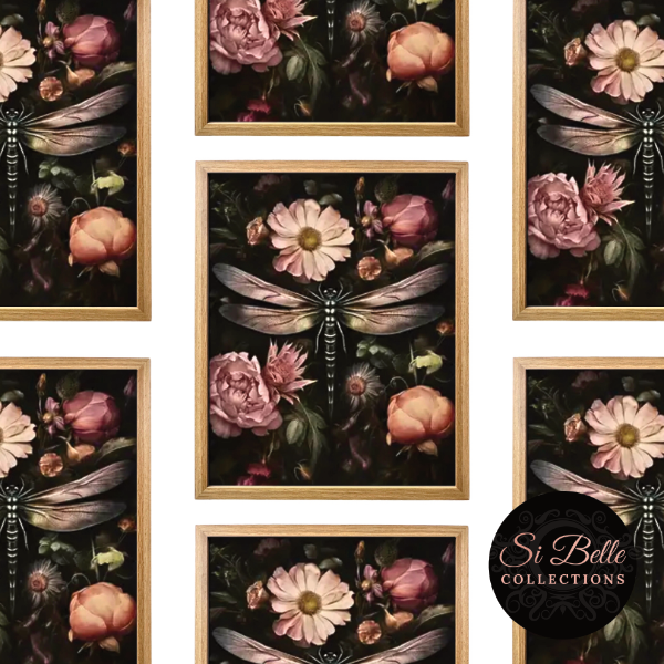 si belle collections Flower Dragonfly Framed Art repeated
