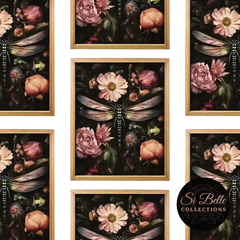 si belle collections Flower Dragonfly Framed Art repeated