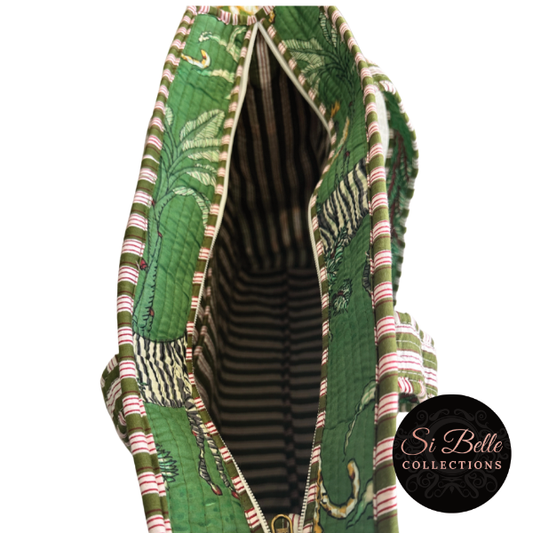si belle collections Green Zipped Designer Tote open inside