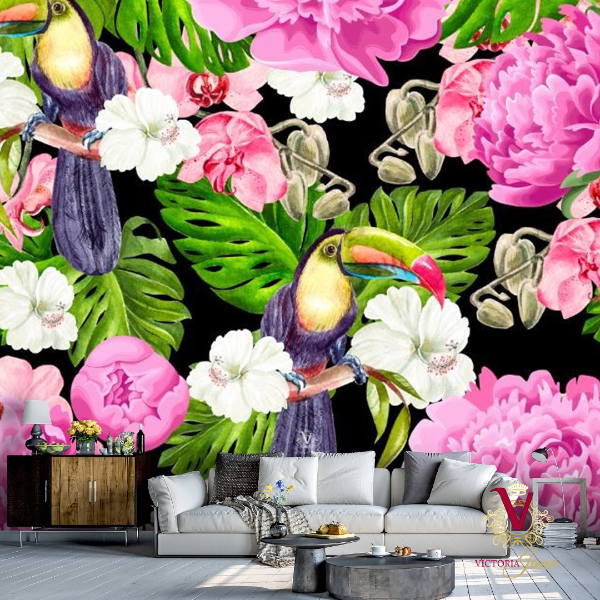 Victoria Jane Jungle Jive Mural in living room