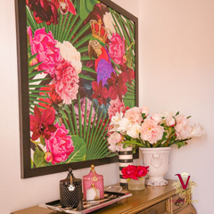 Victoria Jane King Parrot Black Framed Wall Art lifestyle table foyer bright