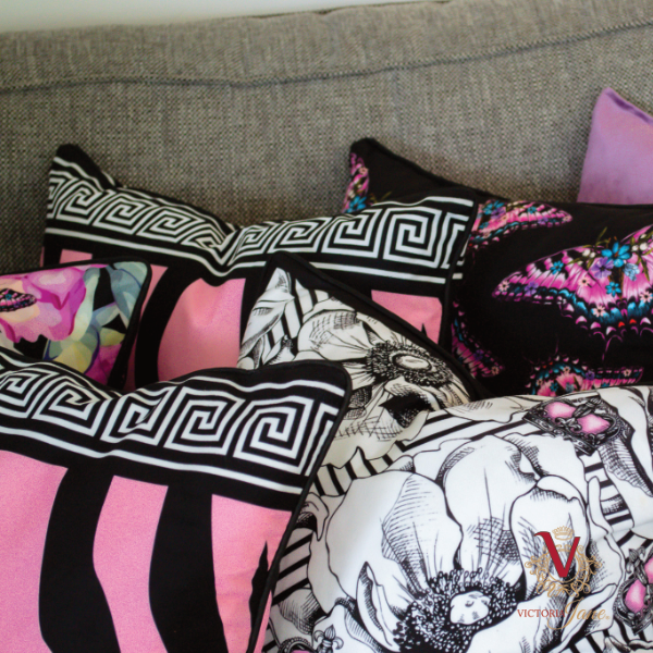 victoria jane Safari Chic Velvet Cushion styled with magenta moods collection close up