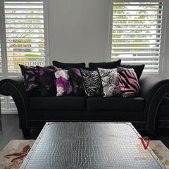 victoria jane Dazzling Dragonfly Velvet Cushion magenta moods collection on couch
