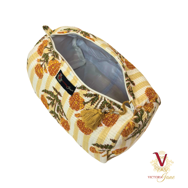 Marigold Stripe Pouch Bag Set open